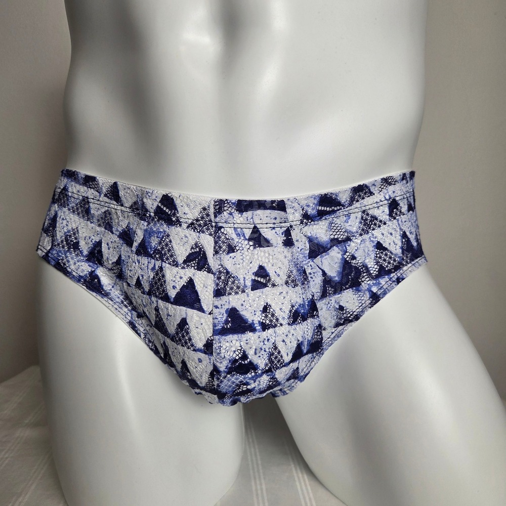 Cosabella Mens Never Say Never Printed Low Rise Lace Briefs Blue White Geometric